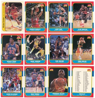 1986/87 Fleer Basketball High Grade Near Set (131/132) Missing Jordan, Plus Stickers Set (11)